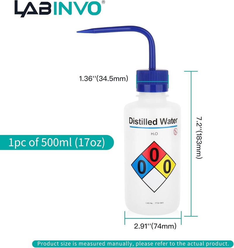 LINVO Distilled Water Wash Bottles, 1 PC of Vol.500ml (17oz), Narrow Mouth, Self-Venting Safety Wash Bottles, LDPE Material,IN-WBD501 - Image 3